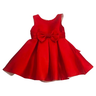 浛席沅红色公主风蝴蝶结连衣裙女童无袖收腰显瘦小众高级感礼服裙