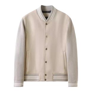 Z家联名款!老钱风!针织拼接麂皮绒男士意式轻奢棒球领夹克外套潮