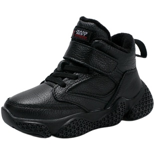 儿童棉鞋冬季新款真皮男童二棉鞋宝宝加绒加厚男孩大棉保暖鞋冬鞋