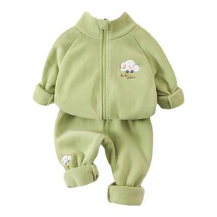 宝宝秋装加绒两件套女小童外出服保暖外套男韩版婴儿分体套装潮