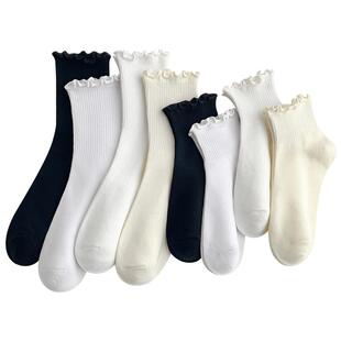 白色袜子纯棉女秋冬木耳花边堆堆袜2026新款配乐福鞋jk无骨中筒袜