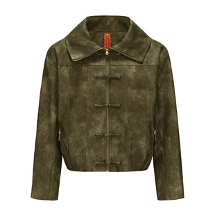 碧海潮生【锦衣卫/松绿】秋冬新款中国风国潮皮革夹克休闲外套