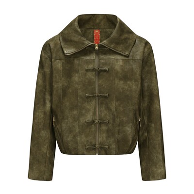 碧海潮生秋冬新款中国风皮革夹克