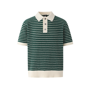 MRCYC撞色条纹针织短袖男夏季宽松半袖Polo衫韩系设计感通勤上衣