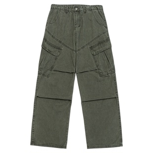 GOGOSOON工装裤男360g新款春秋全棉口袋伞兵褶直筒宽松休闲长裤潮