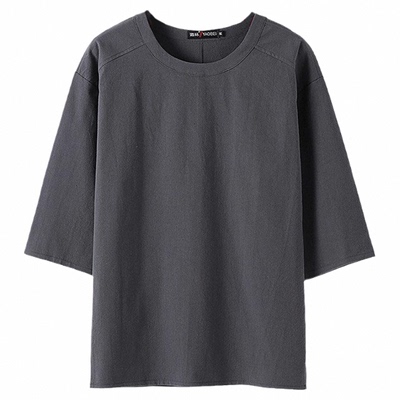 新中式棉麻七分袖T恤男大码中袖