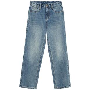 热风直筒牛仔裤2025春款女士水洗牛仔裤浅色中腰休闲长裤通勤裤子