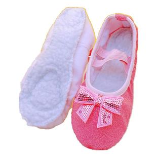 冬季舞蹈鞋加绒加厚跳舞鞋儿童小女孩练功鞋表演鞋免系带芭蕾舞鞋