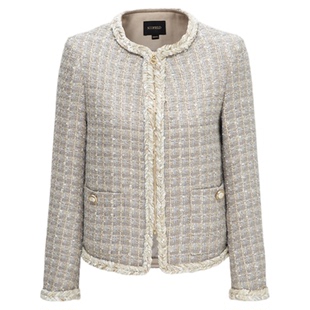 Scofield女装复古小香风粗花呢圆领短外套沿边织带2025春季新品