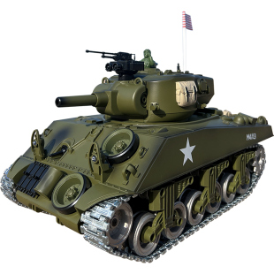 美国谢尔曼遥控坦克M4A3金属履带式打弹战车合金儿童玩具男孩礼物