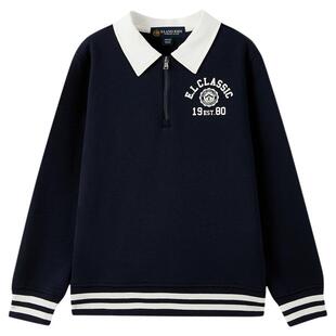 【加绒】eland kids衣恋童装男童T恤秋冬休闲学院风翻领长袖上衣