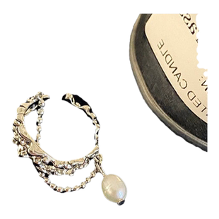 日韩甜美珍珠戒指女复古时尚流苏链条开口指环嘻哈食指戒潮