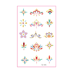 中式国风烫金纹身贴眉心花钿锦鲤玉兔莲花瑞兽花鸟古风敦煌女贴纸