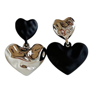撞色爱心耳坠耳环女2026新爆款ab款纯银针耳钉小众高级感黑色耳饰