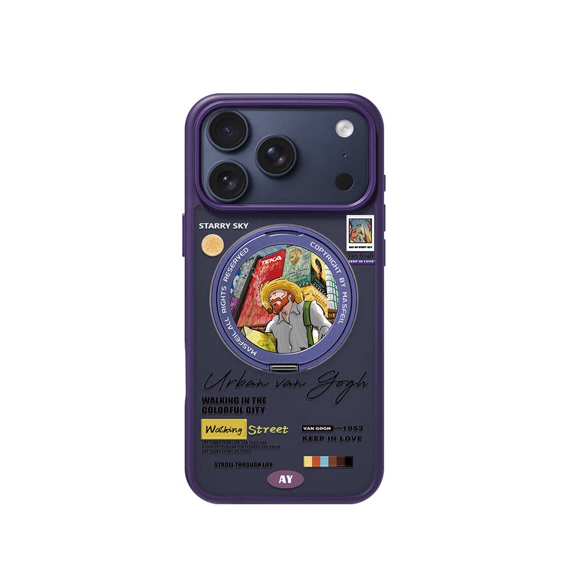 ANGYING × 都市梵高适用苹果18promax手机壳iPhone17pro新款带支架ip13全包Fo5磁吸支点ip16套15高级感好看