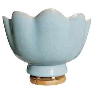 复刻故宫传世器型北宋莲花温碗汝瓷天青釉开片朱家汝窑朱法喜作品