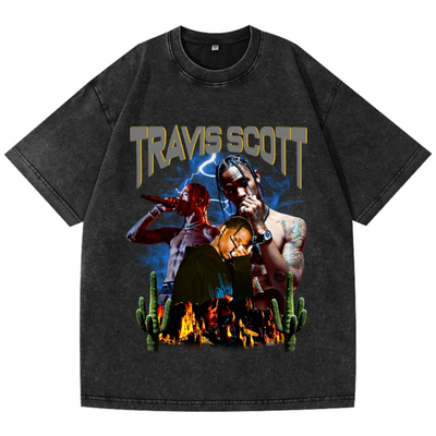 TravisScott复古做旧短袖T恤男