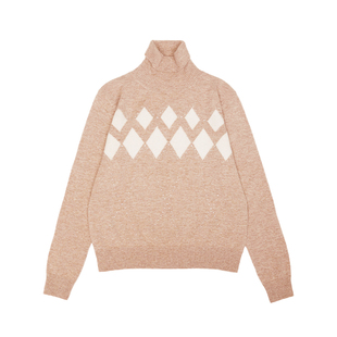 鹿王100%山羊绒衫女士高领菱形格提花针织衫毛衣内搭保暖25年秋冬