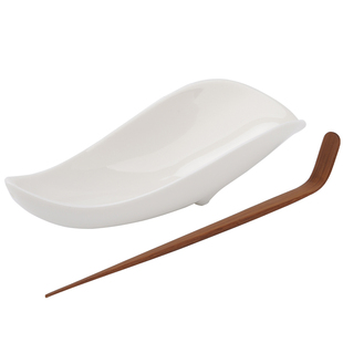 清澜白瓷茶荷茶则家用禅意赏茶醒茶分茶器创意功夫茶具配件竹茶拨