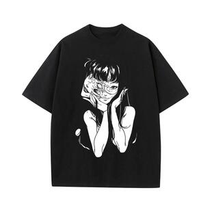 伊藤润二Tomie Junji lto富江水洗做旧印花短袖T恤男上衣 t-shirt