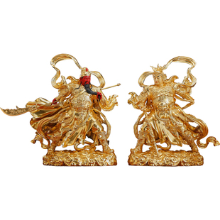 台湾纯铜贴金伽蓝韦陀菩萨护法像家用武财神关公神像佛堂供奉摆件