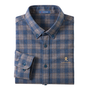 梦特娇男士纯棉双面磨毛衬衣春季新款内搭衬衫商务格子上衣寸衫Z