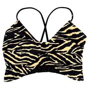 一体式后背交叉细带运动内衣时尚印花美背豹纹网红文胸瑜伽服健身