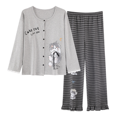 2025新款睡衣女款春秋冬季棉质开衫长袖宽松卡通甜美家居服可外穿