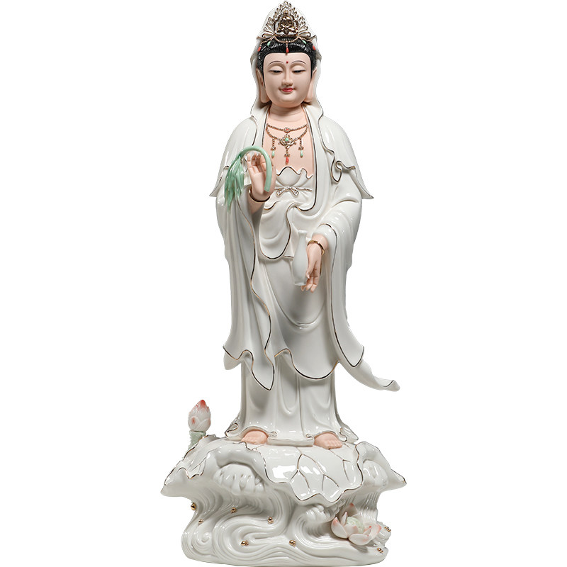 锵锵陶瓷20寸立荷观音佛像