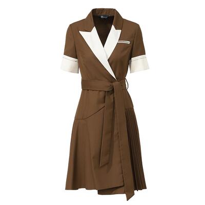 IDPAN撞色几何领荷叶边连衣裙