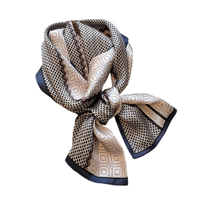 气质蓝灰真丝长条丝巾系脖飘带