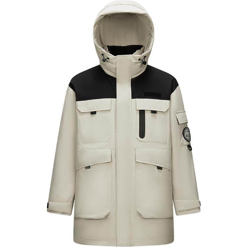 森马鹅绒防雨防风中长款羽绒服男