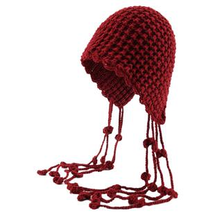 川藏旅游拍照神器镂空针织帽子女出游流苏包头帽民族风套头毛线帽