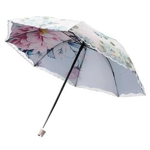 复古双层蕾丝遮阳伞防晒防紫外线晴雨伞手提袋刺绣花折叠太阳伞女