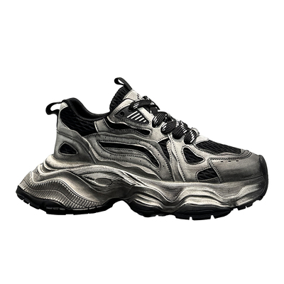 网面透气做旧老爹鞋厚底增高鞋男