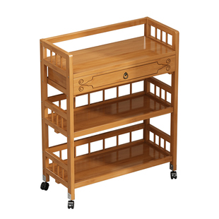 置物架实木可移动小推车茶柜多层收纳架客厅厨房落地简易茶叶架子