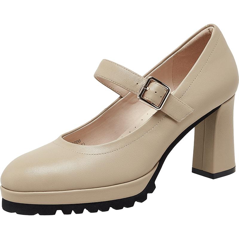 SKAP圣伽步2025秋季新款优雅浅口高跟舒适商务玛丽珍女士真皮单鞋