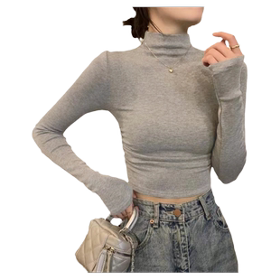 辣妹短款露脐纯欲上衣女春秋冬修身内搭打底衫德绒半高领长袖T恤