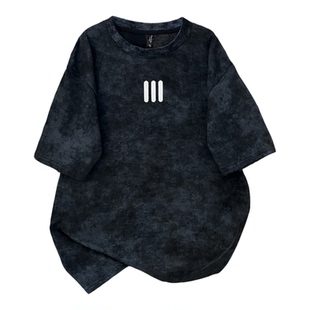 美式风重磅纯棉扎染短袖T恤男女青少年宽松落肩袖字母印花上衣潮