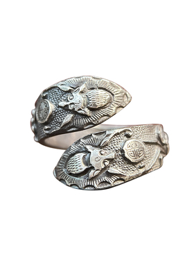 吕如曼足银999手工錾刻福寿做旧复古风非遗錾刻送礼物纯银戒指