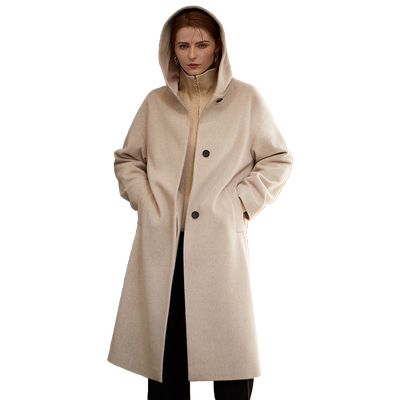 纯羊毛连帽中长款呢大衣商场同款