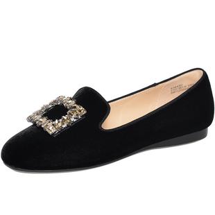 REEMOOR睿慕水钻方扣乐福鞋2026春夏新款舒适软底一脚蹬豆豆鞋女