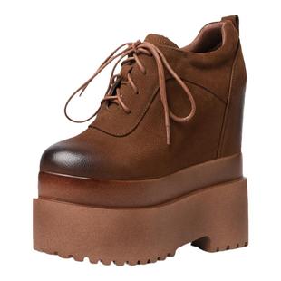 内增高16公分女鞋恨天高超高跟真皮厚底防水台小个子33小码松糕底