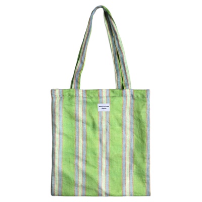 Abbott Vintage【绿野仙踪】多巴胺绿色条纹清新苎麻布单肩包女