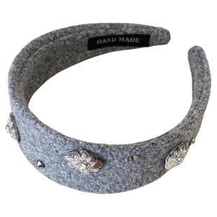 淡颜欧尼~ 韩系灰色毛呢花朵宽边发箍女款秋冬高颅顶外戴头箍发饰