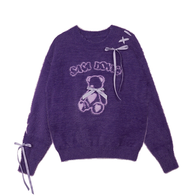 SagiDolls少女斗志 奶呼呼糯叽叽紫色毛绒小熊丝带毛衣甜美可爱秋
