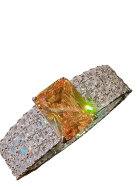 荔枝冻白玉髓雪花宝石戒指水灵水灵 镀18K金大克拉锆石闪钻手镯