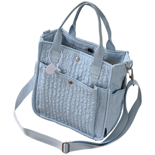 原创设计少女心泡泡褶皱托特帆布包手拎斜挎包简约百搭便当餐盒包