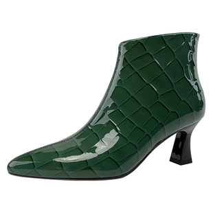 真皮头层牛皮气质舒适皮里短靴里外全皮软面软皮优雅尖头高跟靴女