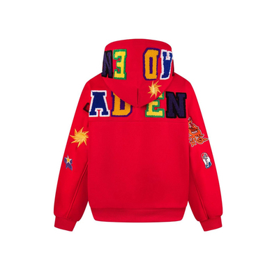 FOCK原创美式彩色字母毛巾绣连帽开衫卫衣男女春季新款百搭外套潮